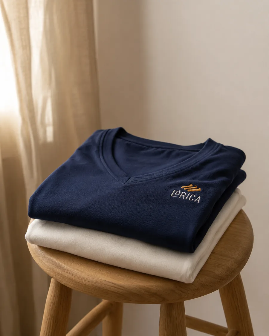 Babylooks gola V navy e off-white com bordado Lórica