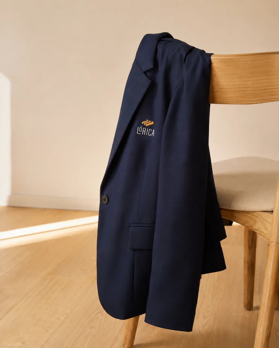 Blazer feminino navy com bordado Lórica