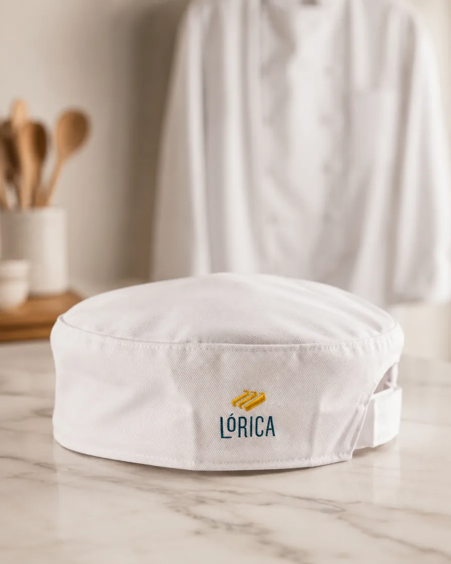 Touca de cozinha branca com bordado Lórica